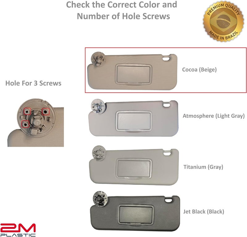 2M PLASTIC Sun Visor Fits for Chevy Cruze 2011 2012 2013 2014 Pair Set Left+Right 3 Screws 2MPLASTIC (Beige Cocoa) - Image 4